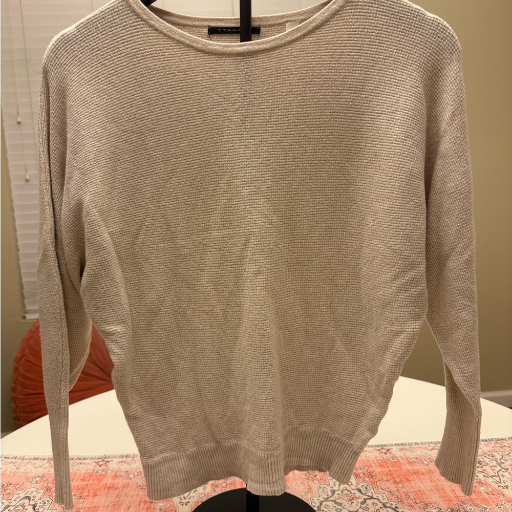 T Tahari Light Beige Crew Neck Sweater